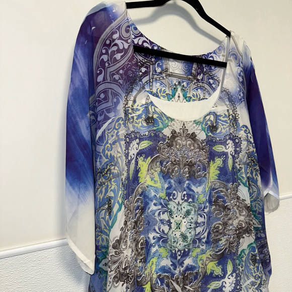 Women's Maurices Blouse Tunic Top Studded Size 2 Blue Green Grey Plus Size - Picture 4 of 14